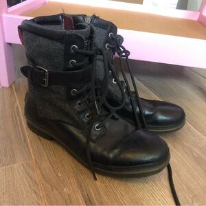 Women's Black and Gray Lace-Up Boots